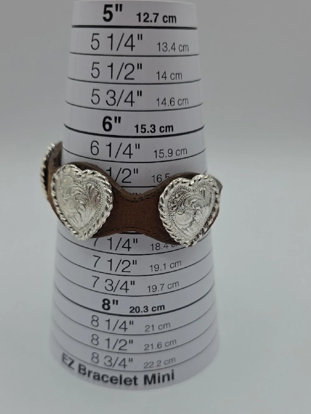 Brown Leather Bracelet with Silver Heart Conchos
